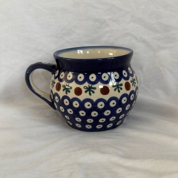 Polish Pottery Bubble Mug – Handcrafted – Blue Floral - Picture 3 of 7